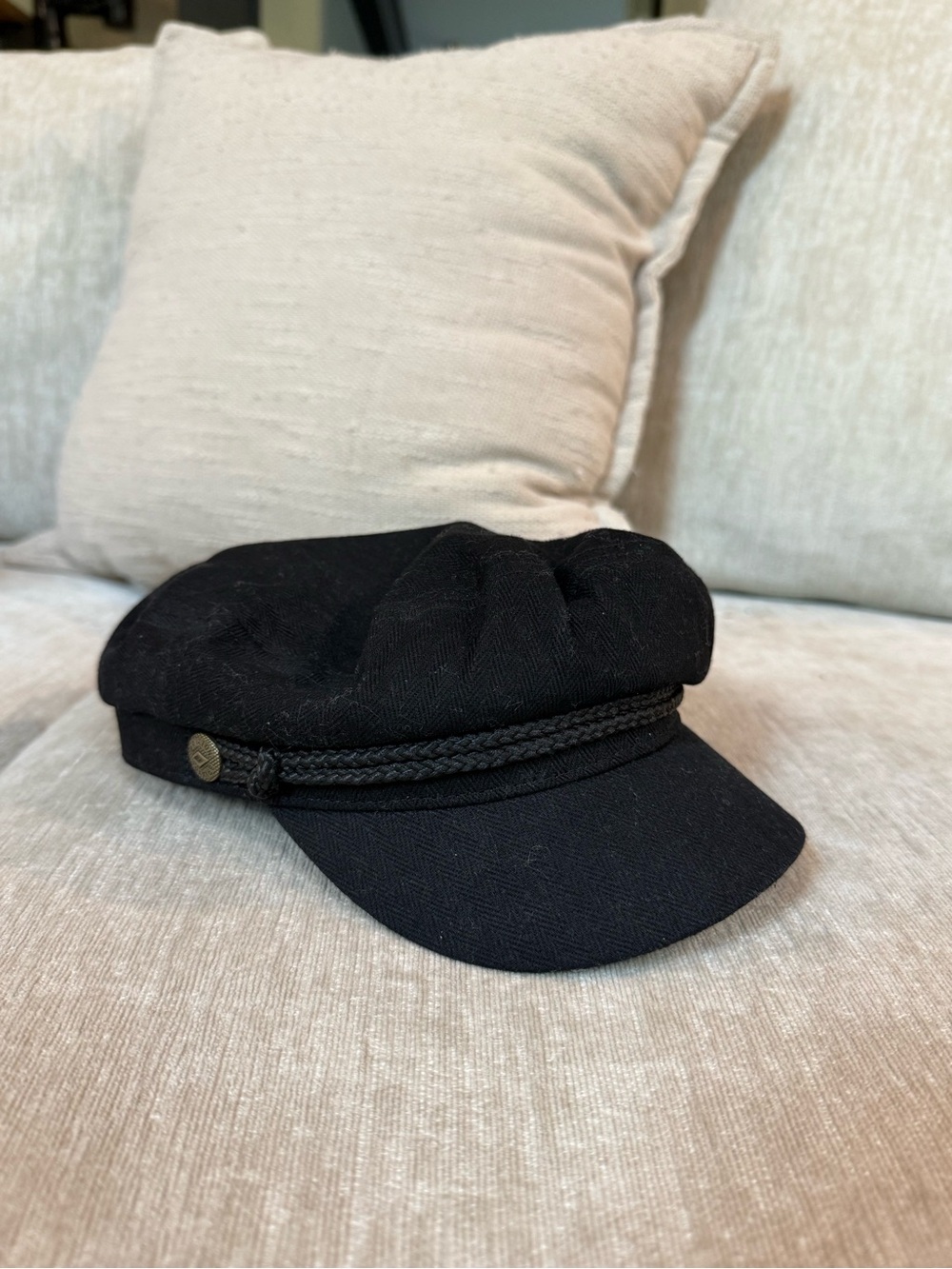Brixton Black Baker Boy Cap with Braided Trim